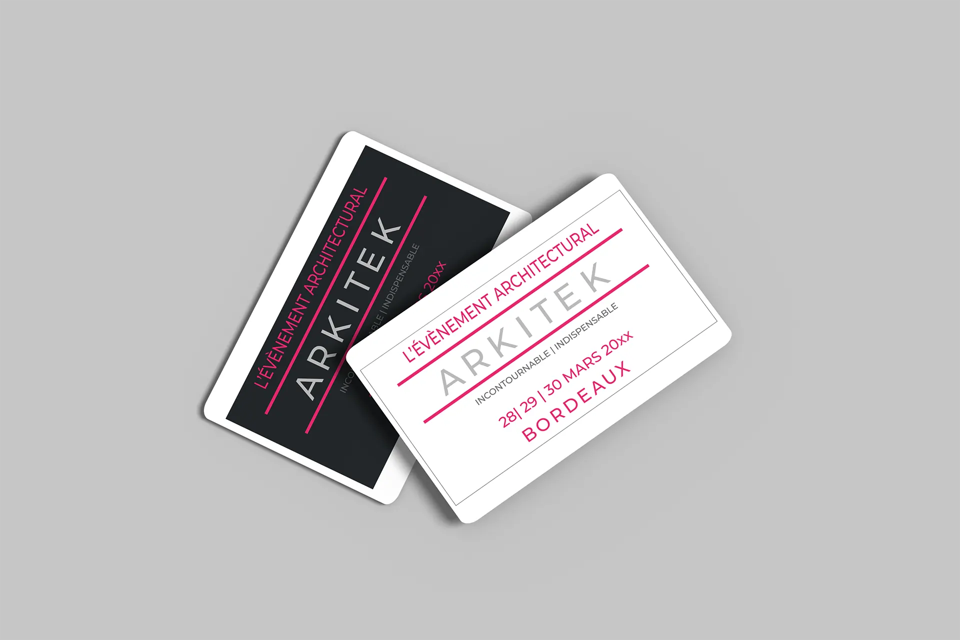 Cartes d'invitation de l'évènement Arkitek, design graphique par Ambre, Bordeaux