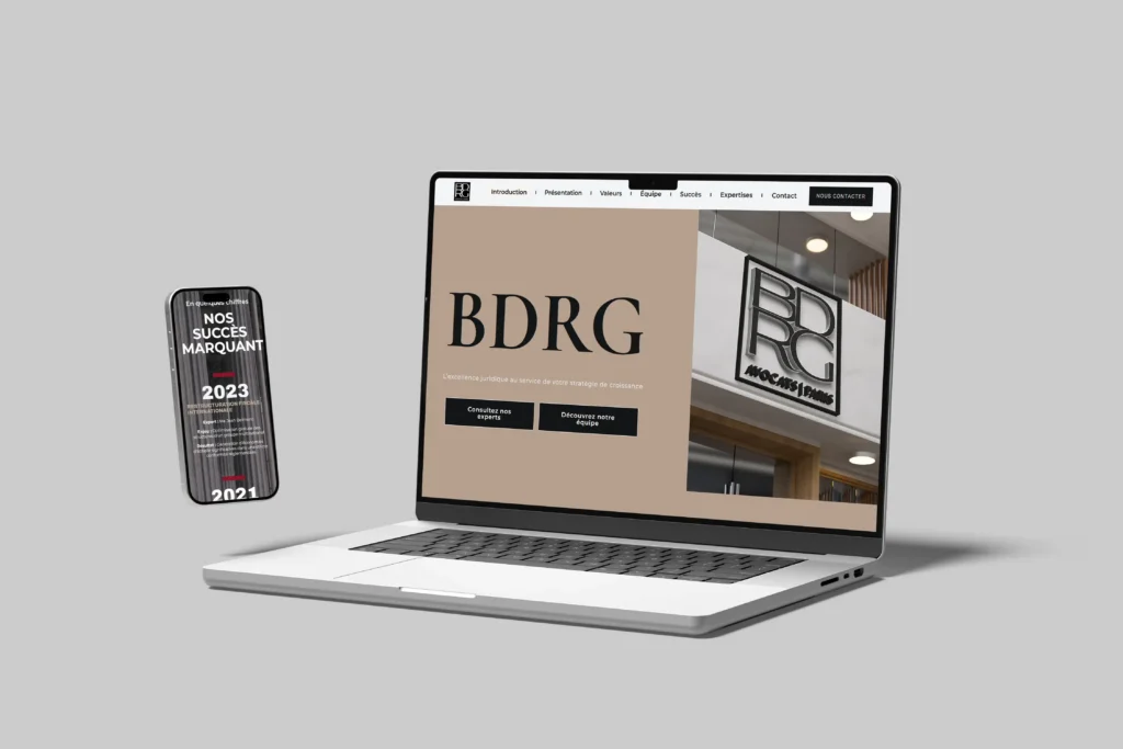 Mockup desktop et mobile du site BDRG Avocats, design UI réalisé par Ambre