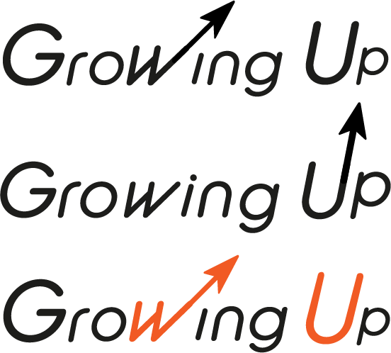 Trois déclinaisons du logo Growing Up, recherche graphique et choix de couleur