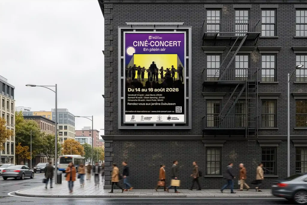 Affiche Ciné-Concert en situation urbaine design graphique par Ambre Bordeaux